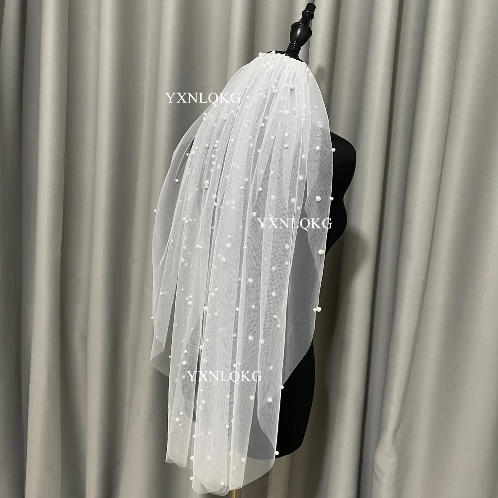 One Layer Short Pearls Bridal Veil veil White Ivory With Comb Wedding veil customization Velos de Noiva