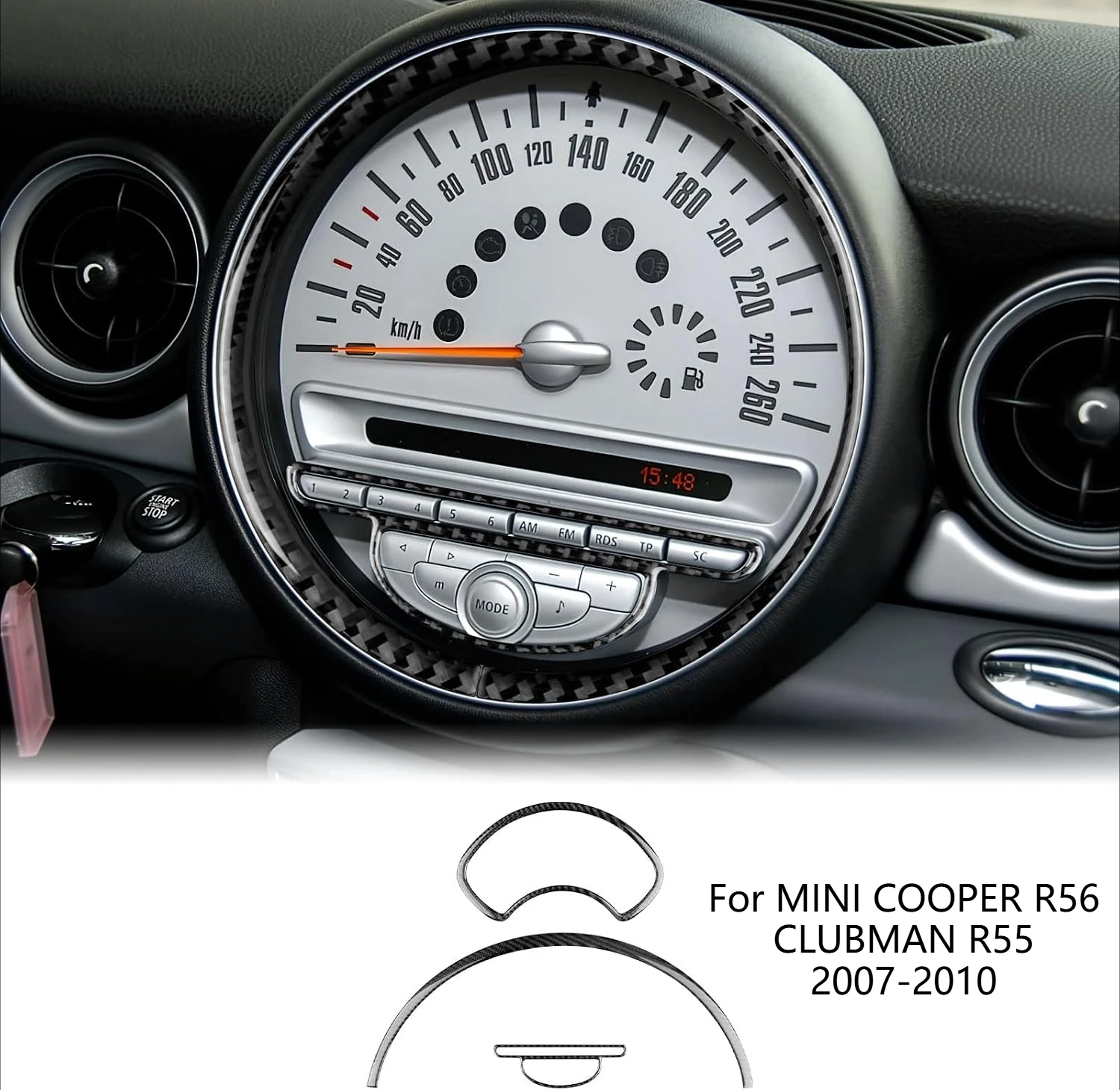 For MINI COOPER R56 CLUBMAN R55 2007-2010 Carbon Fiber Decorative Stickers Accessory Speedometer Frame Cover Car accessories