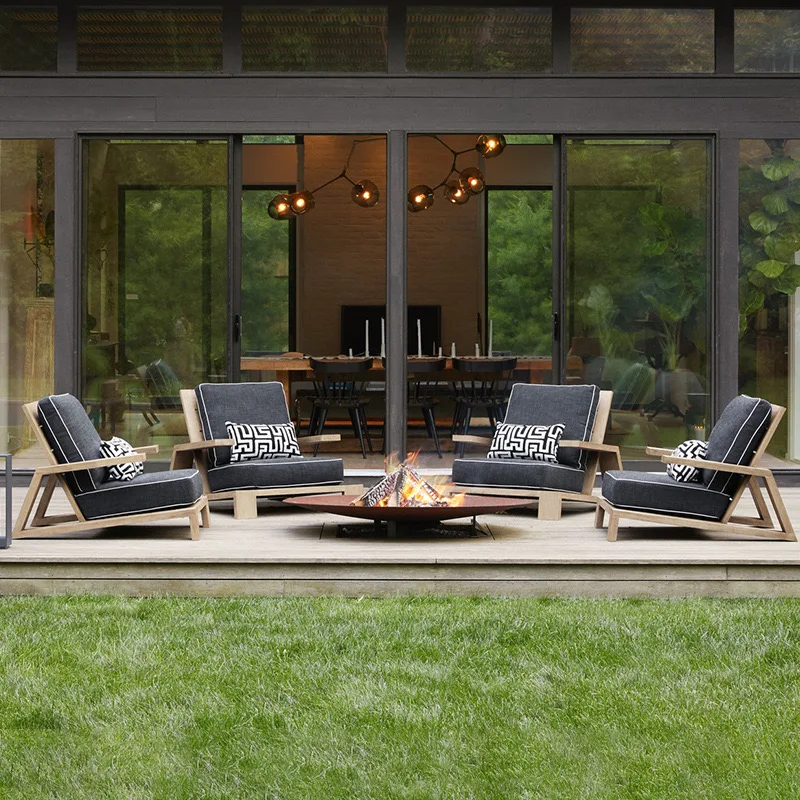 Custom Nordic Outdoor Single Sofa Set Corrosion-Resistant Teak For Hotels Villas And Terraces Sun Resistant