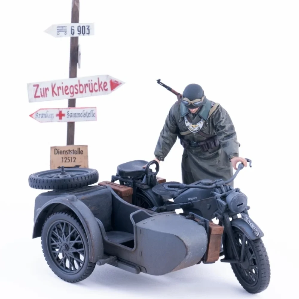 Maßstab 1:35 WWII Deutsche Motorradfahrer Harzfigur Militär Kampfszene Unbemalt 3D-Druck Modell Sammlung DIY Spielzeug