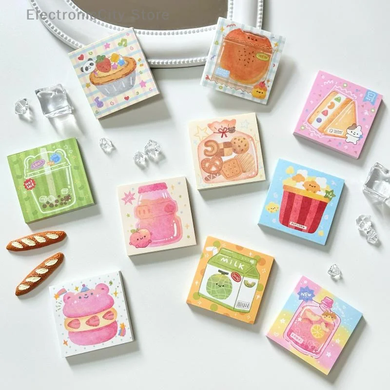 3Pcs Cute Cartoon DIY Non Sticky Message Notes Handmade Materials Food Series Memo Sticker Message Paper Scrapbook Decoration