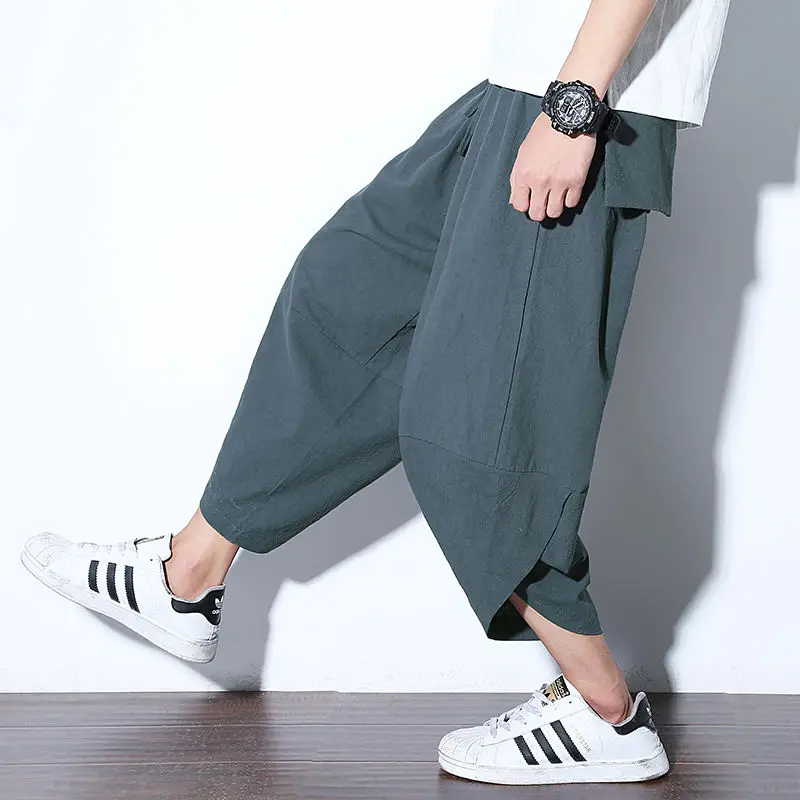 5XL Baggy Cotton Harem Pants Men 2024 Summer Print Japanese Vintage Solid Men Women Hip Hop Plus Size Wide Leg Pants Pantalon