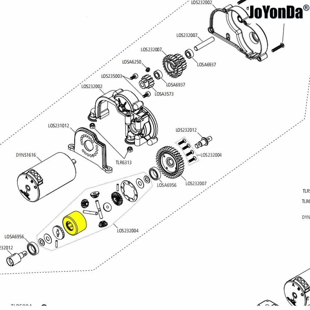 # LOS 232004   Aluminiowa obudowa mechanizmu różnicowego i stalowa przekładnia stożkowa do zespołu RC Car Losi 1/10 BAJA REY 4wd Rock Rey RTR