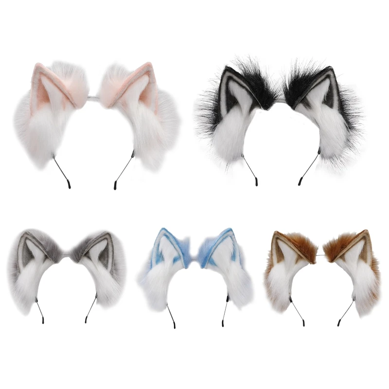 Fasce per capelli Lolita coniglio peloso orecchie di gatto copricapo Kawaii Bunny Hair Hoop per Halloween Cosplay copricapo forniture per feste