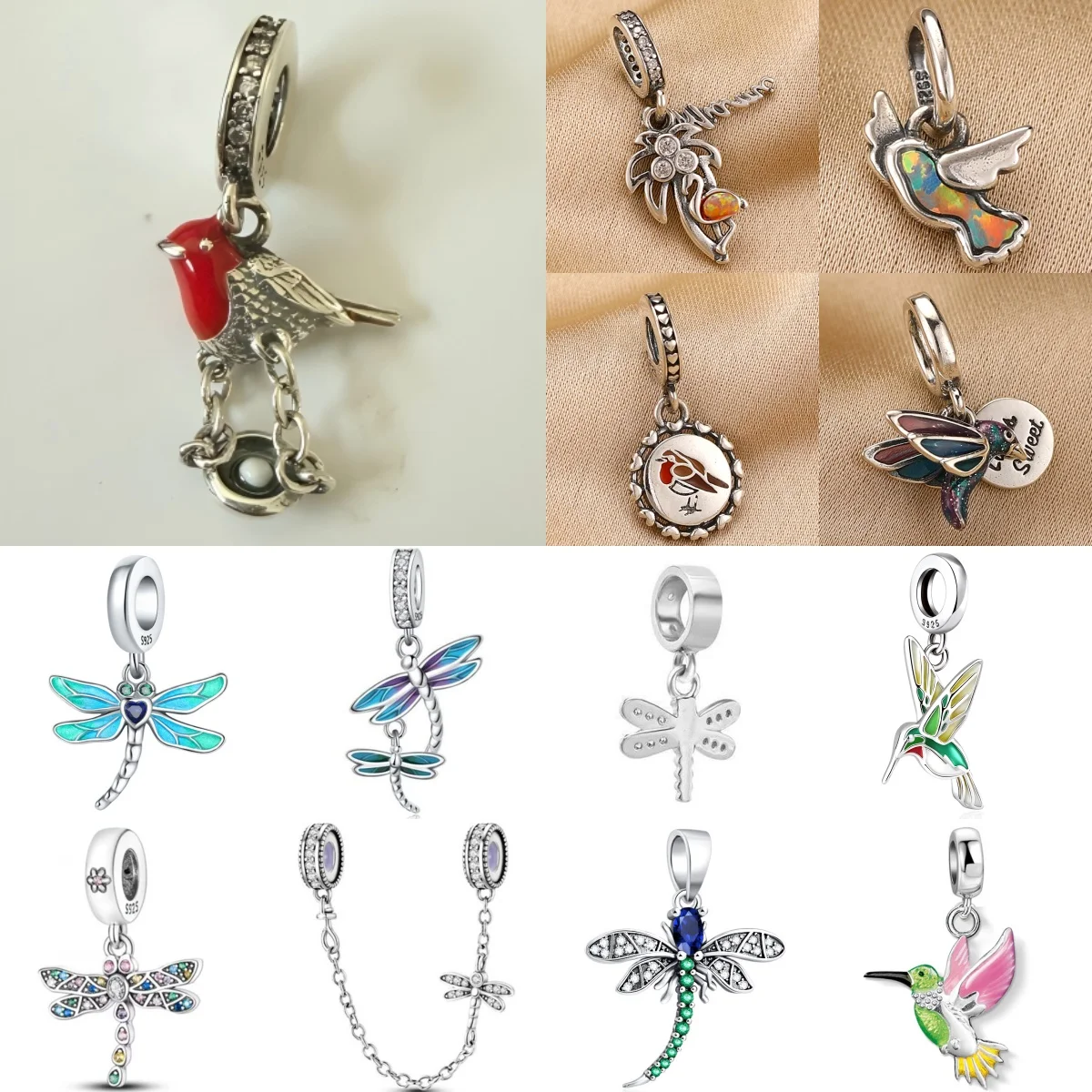 925 Silver Dragonfly  Hummingbird Feather Pendant Charm Bead Fit Decoration Original Bracelet Women DIY Fashion Jewelry Gift