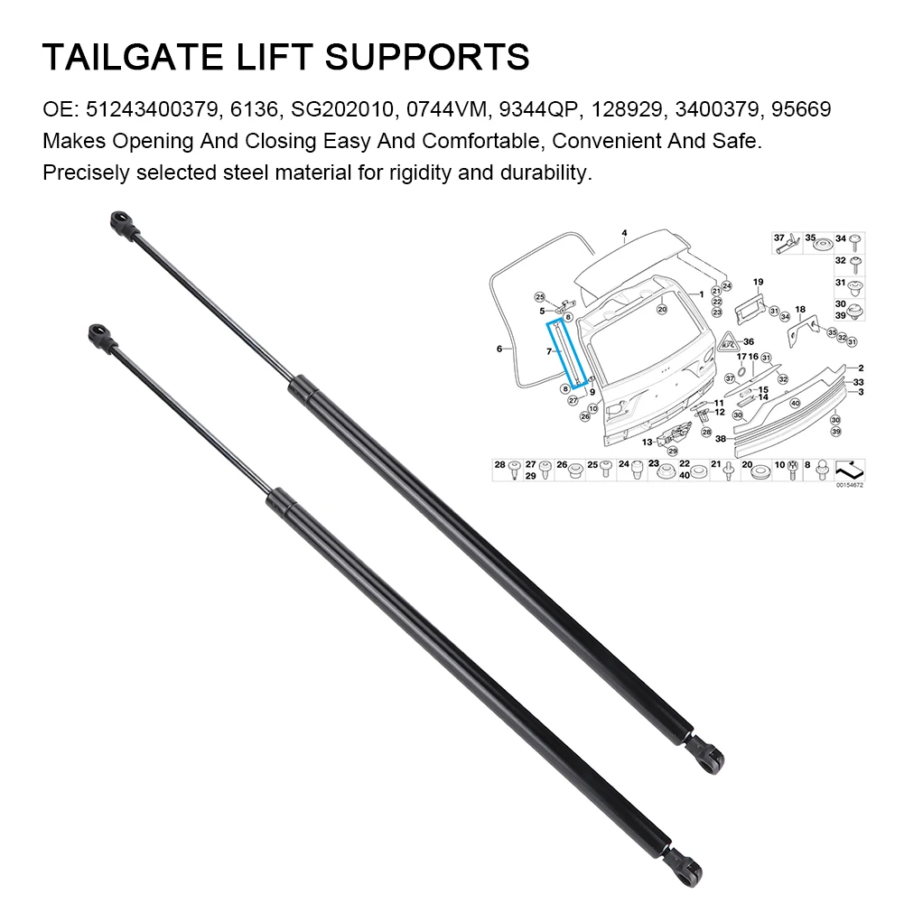 0744VM Tailgate  Supports Rear Trunk Gas Struts 51243400379 Fit for X3 (E83) 2004‑2010 3400379 Tailgate  Supports