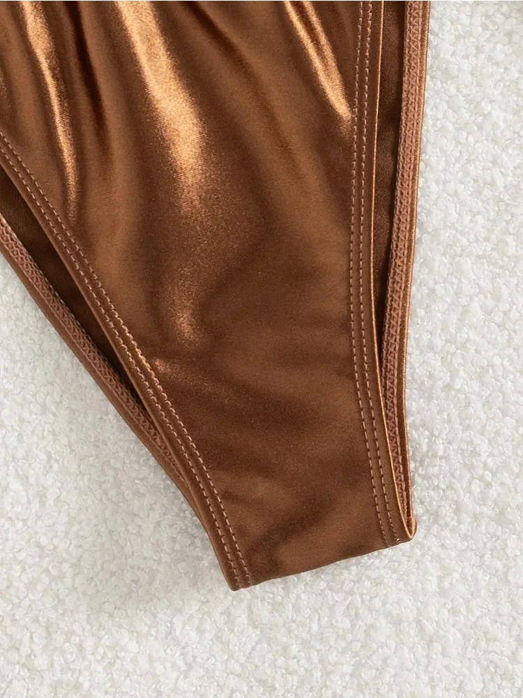 2025 New Women Sexy Micro Bikini Solid Brown Push Up Tie Side Thong Bandage Triangle Beach Swimsuit 2 piece set