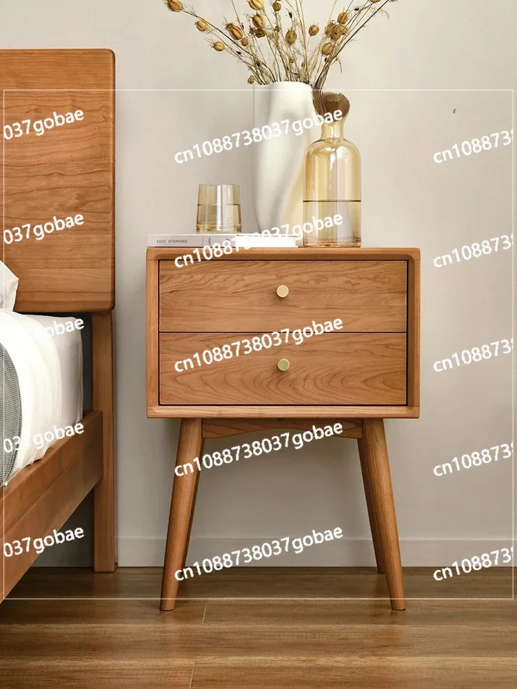 Nordic Solid Wood Bedside Cabinet Japanese Simple Master Bedroom Cherrywood Locker Living Room Home