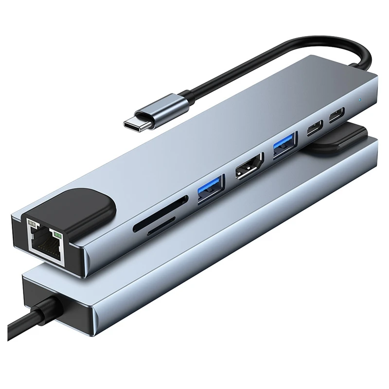 1 PCS USB C Hub Tipo C para 4K - Adaptador Compatível USB-C Dados PD Carga Rápida USB Hub