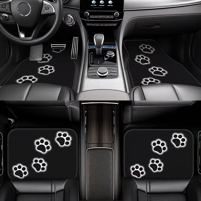 4-Piece Car Floor Mats - Creative Patterns - Paw Print Pattern Car Floor Mats - Durable Polyester Material, Creative and Stylish Car Floor Mats, Easy to Clean, All-Weather Universal Model, Suitable for Cars, Trucks, Suvs - Ideal Gift for Car Enthusiasts