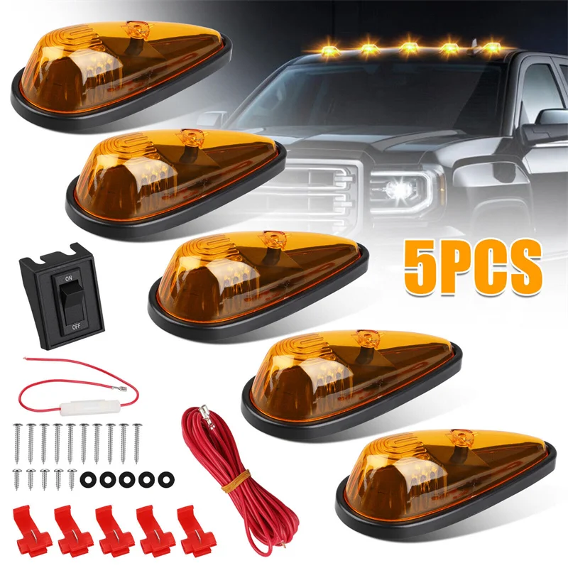 5Pcs 9LED Marker Light 12V Teardrop Cab Sign Lights Lamp With An On/off Switch Clearance Roof Running Lamp For Trucks RVs