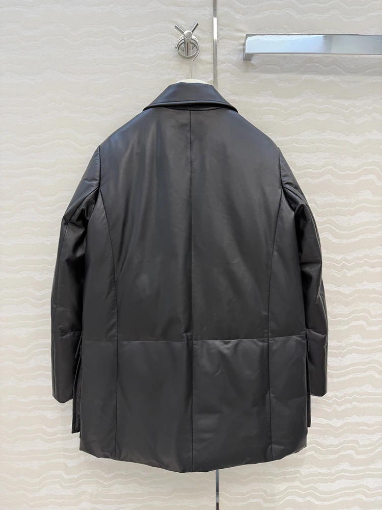 SVORYXIU خريف 2025 نمط جديد نمط الترفيه صف واحد مشبك جلد طبيعي سترة جلدية امرأة موضة الأسود إبقاء معطف دافئ #6