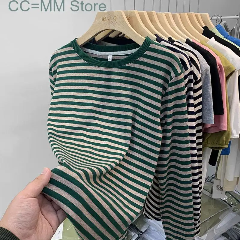 

New Striped Chic T Shirts for Women Fashion O Neck Elegant Tops Office Ladies Long Sleeve Casual Tee Shirts