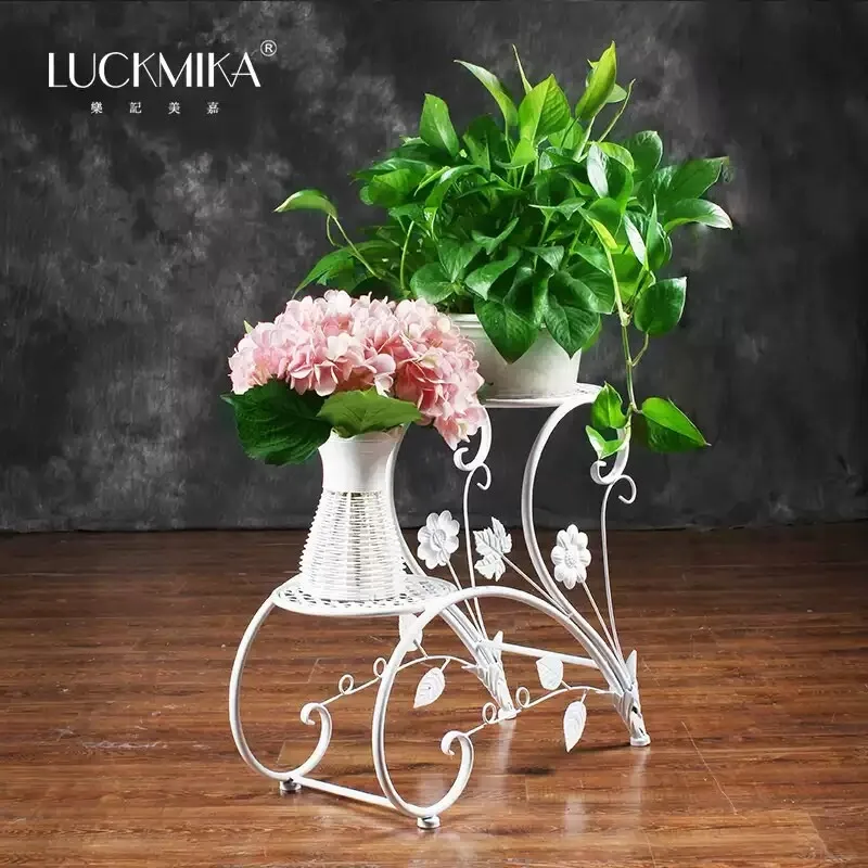 European wrought iron flower stand multi-layer floor-to-ceiling balcony hanging orchid flower pot stand indoor living room ladde