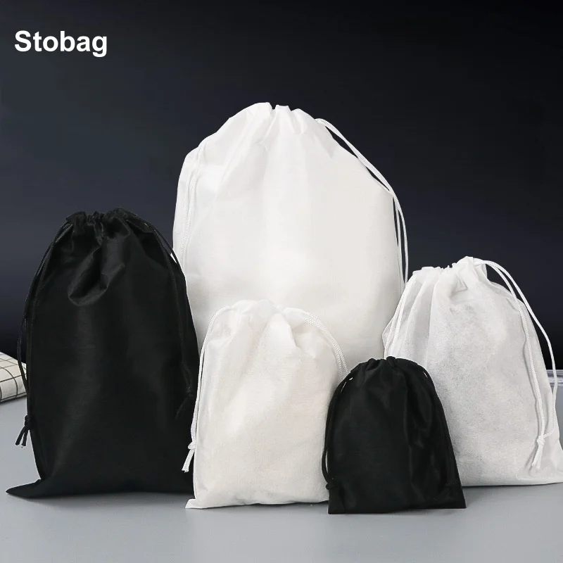 

StoBag 50pcs Wholesale Non-woven Drawstring Bags Shoe Packaging Storage Fabric Reusable Travel Pouches Custom Logo(Extra Fee)