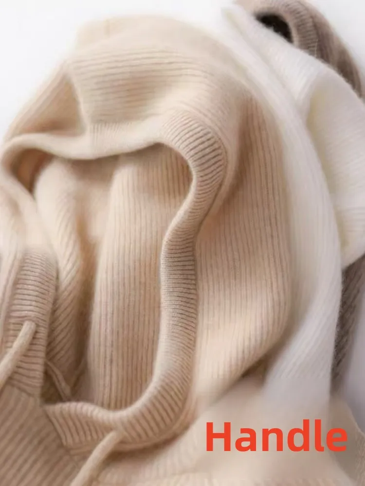 Ladies' Oversized Knitted Woolen Sweatirt Hooded Camere Pullover Lazy Sle Knitw…