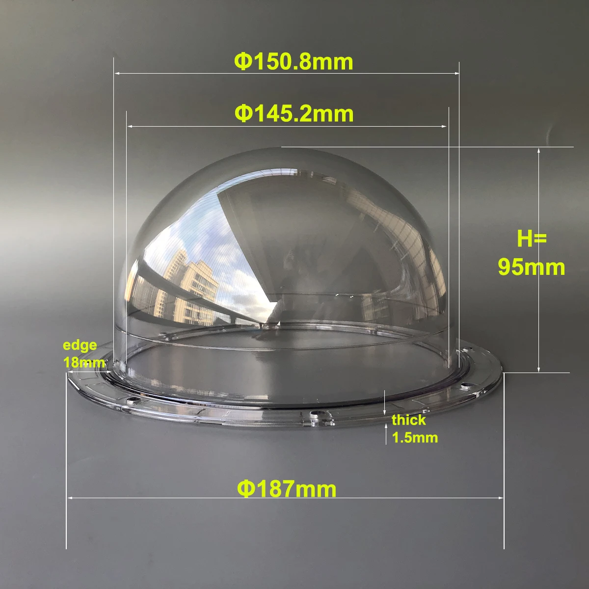 5.72 Inch Protective Covers Shield Waterproof Rainproof Plexiglass Clear Security CCTV Camera Dome Housing Cover Size 187x95mm