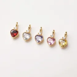 4PCS Dainty Small zircon Heart Charms for Jewelry Making Necklace pendant DIY Hand Made Brass Accessory 14k Gold Plated 7*13mm