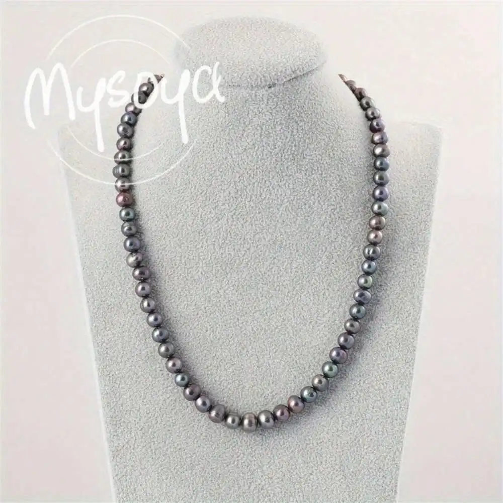 

MYSOYA Black Freshwater Pearl Necklace 6-7mm Pearls Gift Box Gift for Her Wedding Jewelry Christmas Birthday New Year Gift