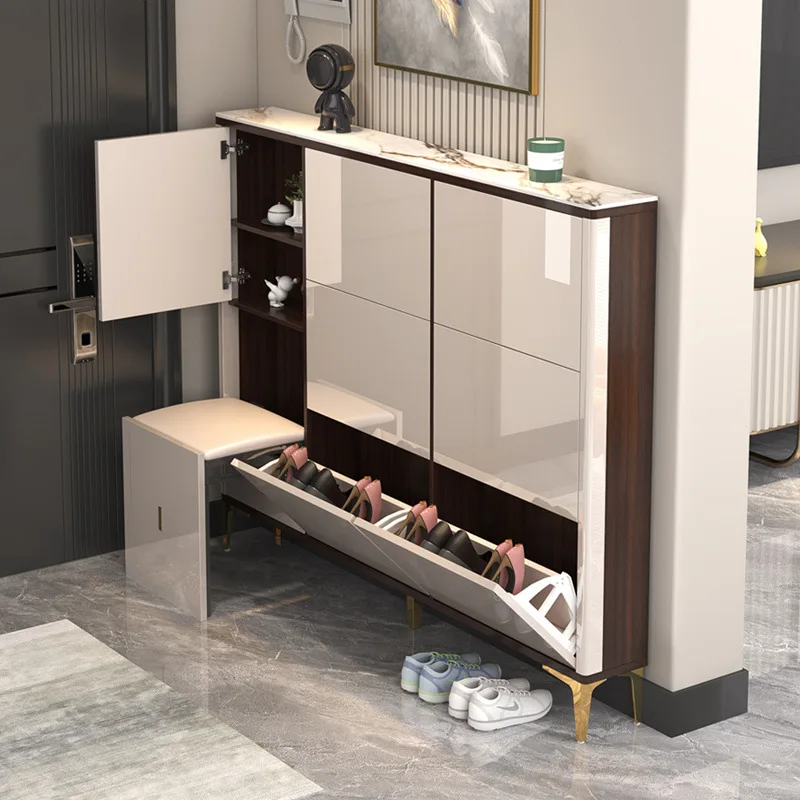 light luxury ultra-thin tipping bucket shoe cabinet, narrow side shoe cabinet against the wall when entering the door, shoe c