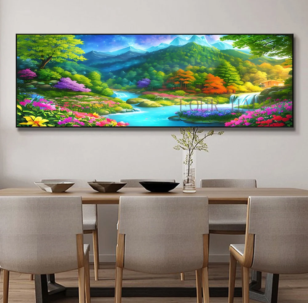 5D DIY Large Diamond Painting, Cross Landscape,Forest River Mountains, Wall Art, Full Round Drill, Embroidery Home Decor