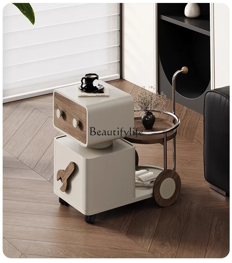 

12Creative trolley living room mobile coffee table Nordic simple solid wood storage rotating drawer