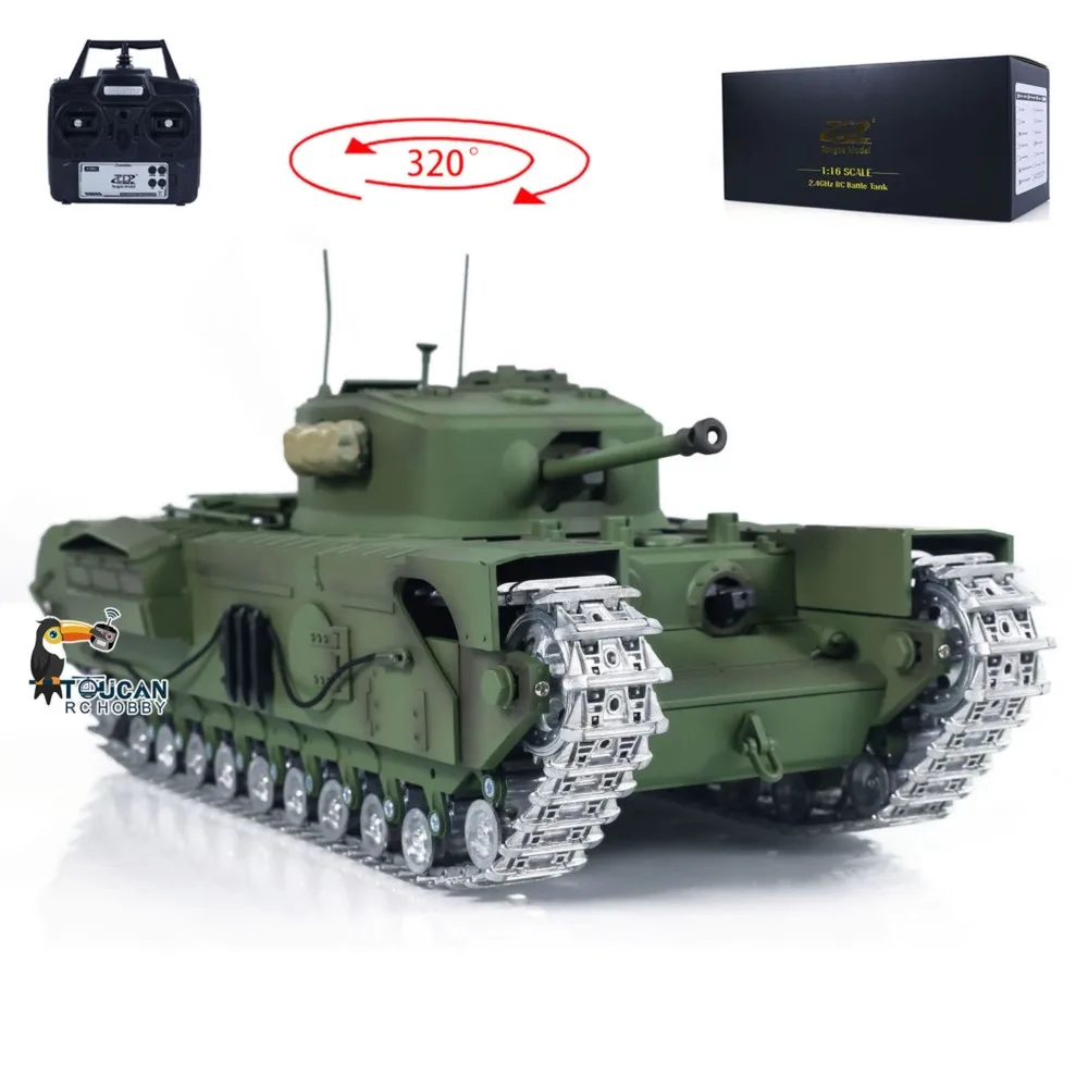 Tongde 1/16 Schaal RC Tank Model Churchill Mk.VII Elektrische Infanterie Battle Fighting Tanks Voertuigen met Licht Geluid Roken Speelgoed