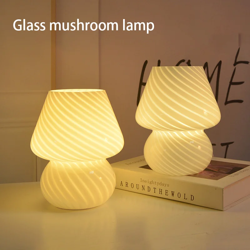 

Bedside Decorative Mushroom Light LED Desk Light Stripe Glass Three Color Adjustable Bedroom Atmosphere Small Night Light