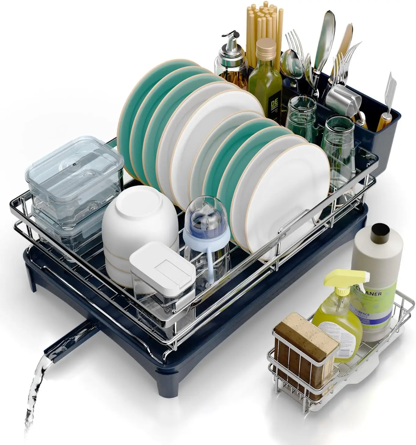 

Dish Drying Rack, 304 Stainless Steel Dish Racks for Kitchen Counter with Cutlery Holder & Sponge Holder, Large Dish Drainer