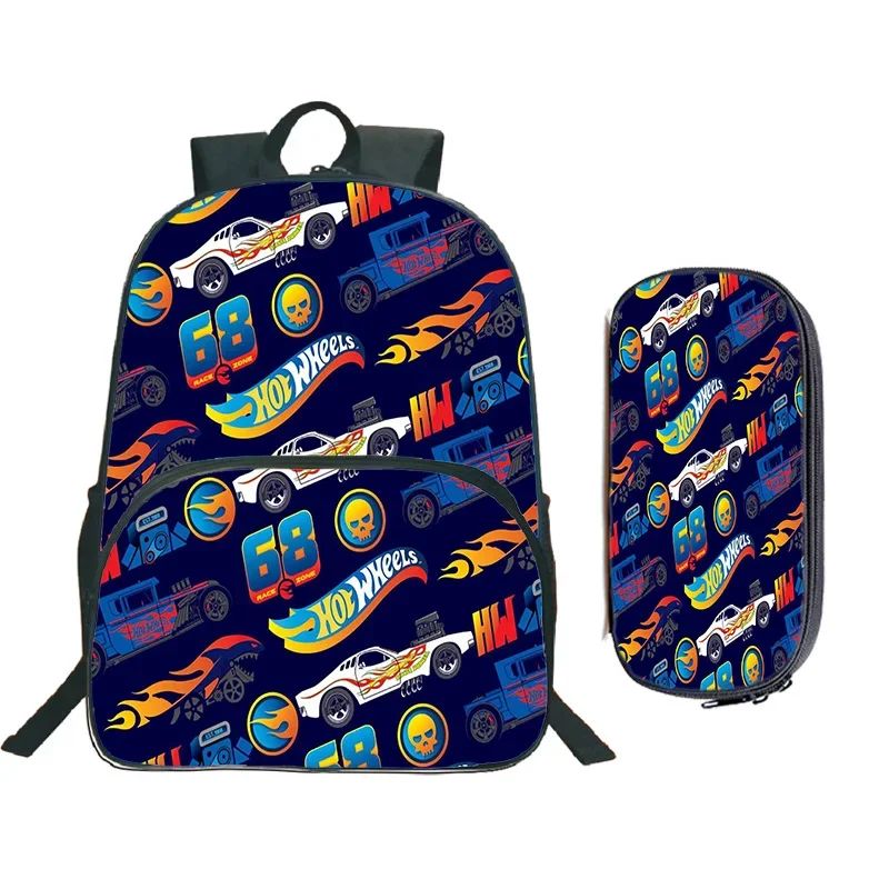 

2 шт., рюкзаки Hot Wheels Cars Fun Game, пенал, детский рюкзак с 3D принтом, детский школьный рюкзак с популярным узором, рюкзак из полиэстера