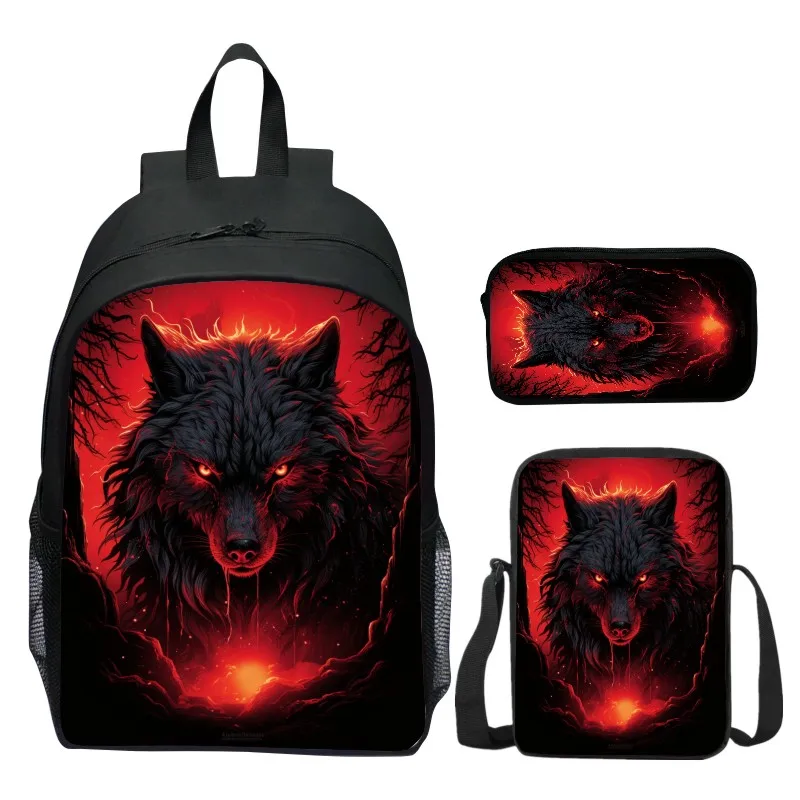 3pcs/set Digital Printed Animal King of Monsters Bad Wolf Fashion Student Backpack for Girls's School Bags and Boy's Book Bag