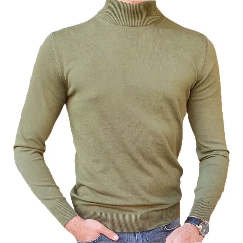 Wiosna Jesień Nowa Moda Męska Wąska Koszulka z Długim Rękawem Golf Casual Modne Dzianinowe Podkoszulki Męskie Ubrania Swetry T-shirty Bluzki