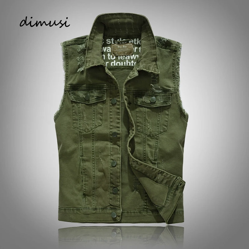 

DIMUSI Spring Autumn Men's Jeans Vests Casual Hip Hop Punk Sleeveless Jackets Fashio Retor Hole Ripped Waistcoats Clothing