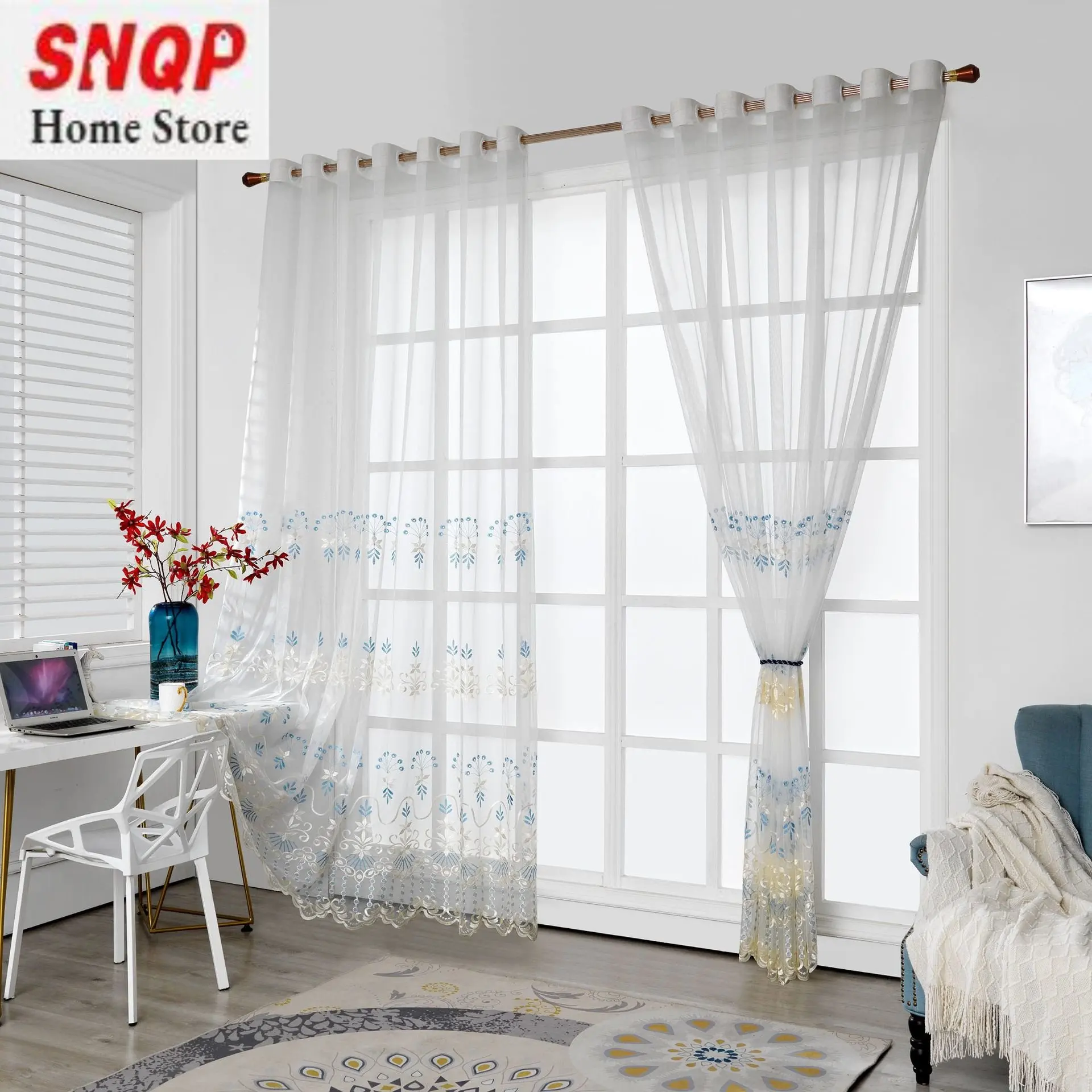 

2023 New Modern Minimalist Ins Peacock Embroidered Light Luxury Sheer Window Tulle Home Curtains for Living Dining Room Bedroom