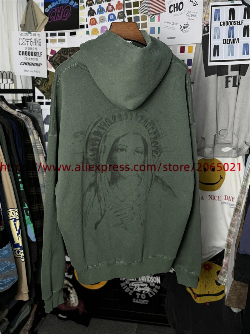 Washed SAINT Graffiti Hand Drawn Hoodie Men Women High Quality Blackish Green Hooded Pullovers