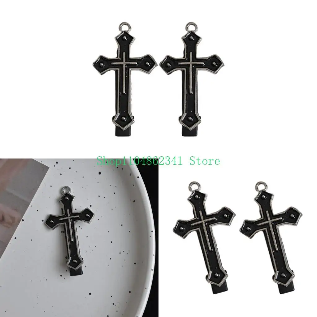 5ASD Halloween Flat Clip Hairpin Crosses Galletcore nero scuro gotico per donna ragazza