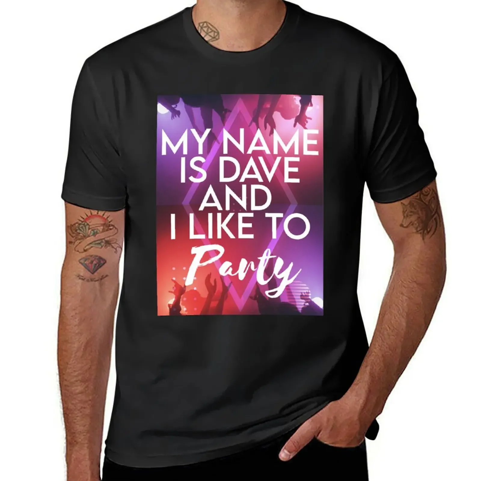 

My Name Is Dave And I Like To Party Hot Dog T-Shirt customizeds animal prinfor boys plain Men's cotton t-shirt