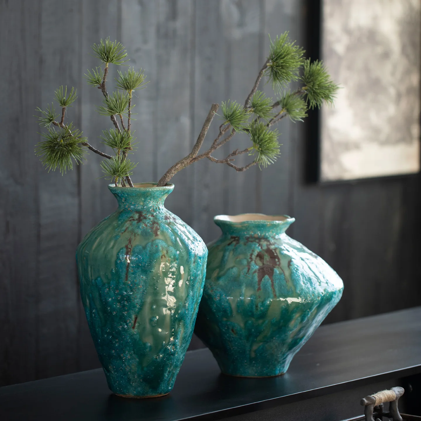 Jingdezhen Nostalgic Ceramic Vase Wabi-sabi Wind Green Pottery Pot Countertop Zen Flower Arrangement Flower Pot  Home Decor