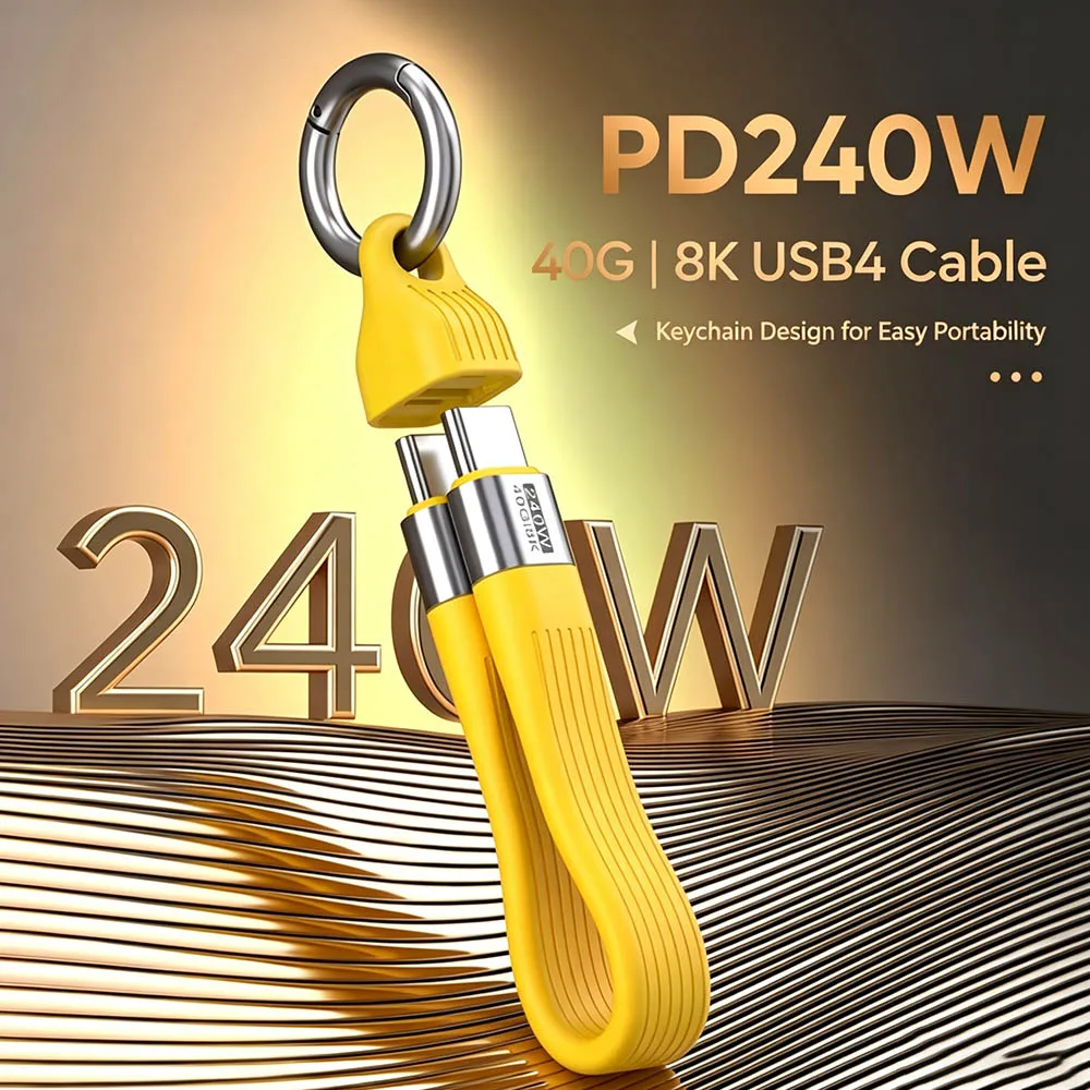240W 40Gbps USB4 Keychain Short Cable USB C to USB C Fast Charging 8K Video Data Transfer Type C Extension Cord for Laptop Phone