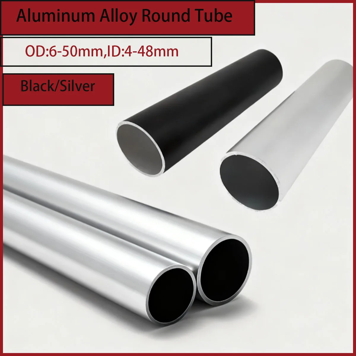 

2pc Black/silver Painted Aluminum Tube -od 6-50mm Hard Straight Tube, High Precision Aluminum Alloy Tube Suitable For Industrial