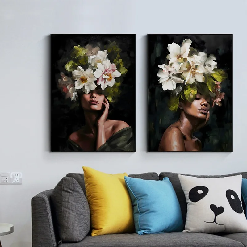 Floral Woman Vintage Abstract Flower Female Canvas Poster Trendy Canvas Art Painting Picture Wall Living Room Home Decor Gift