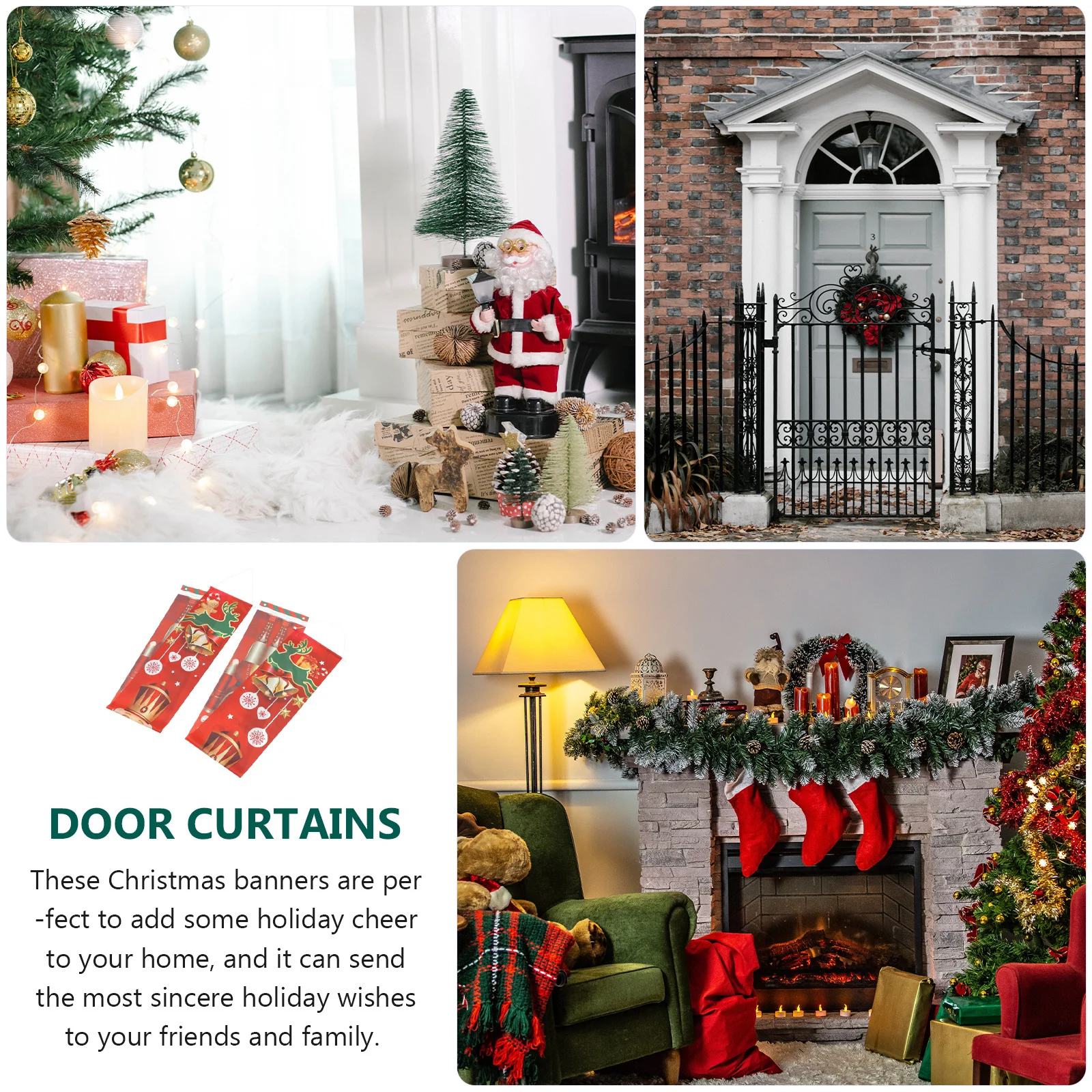 

Alipis 1 Pair Nutcracker Door Curtain Christmas Decoration Banner Xmas Porch Pendant Printed Couplets Holiday Home Decor