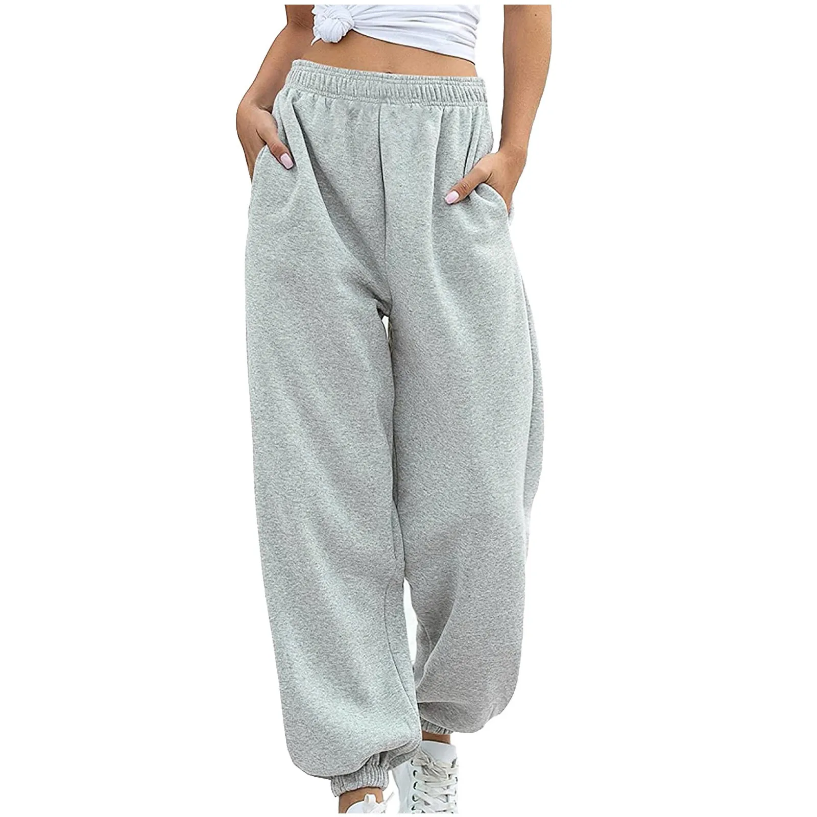 

Women Trousers Sweatpants Joggers Pants Workout High Waisted Yoga Streetwear Pocket Fitness Sportwear Cotton Long Pants Autumn