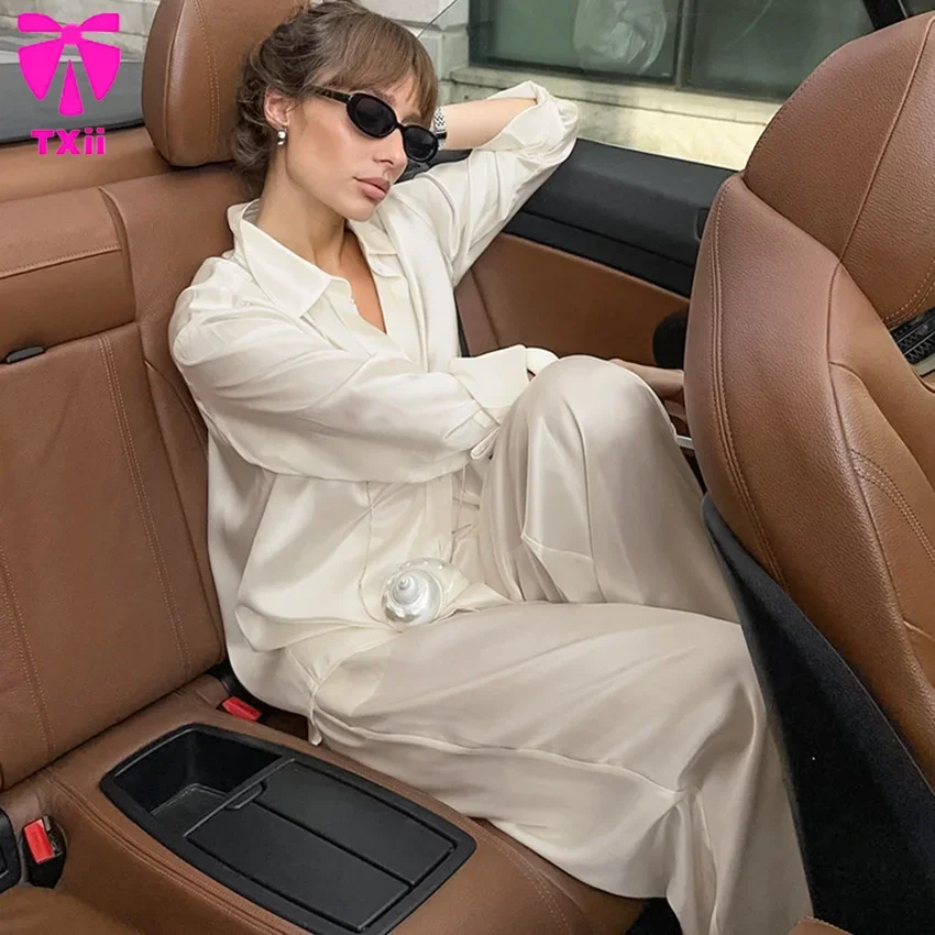 New Fashion Satin Long-sleeved Trousers Two-piece Pajamas Skin-friendly Autumn Cross-border Wear Women's Home Clothes