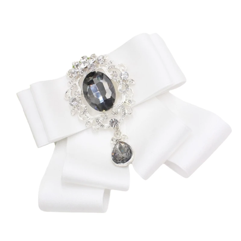 Stylish Bowknot Necktie with Rhinestones Pretied Bowtie Brooch Pin for Weddings