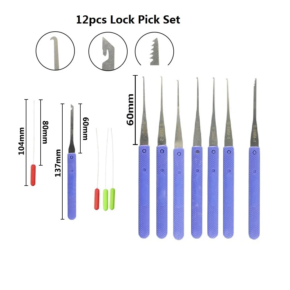 12pcs/set  Lock Pick Set Hand Tools Locksmith Tools Remove Hooks Lock Pin Broken Key Extractor