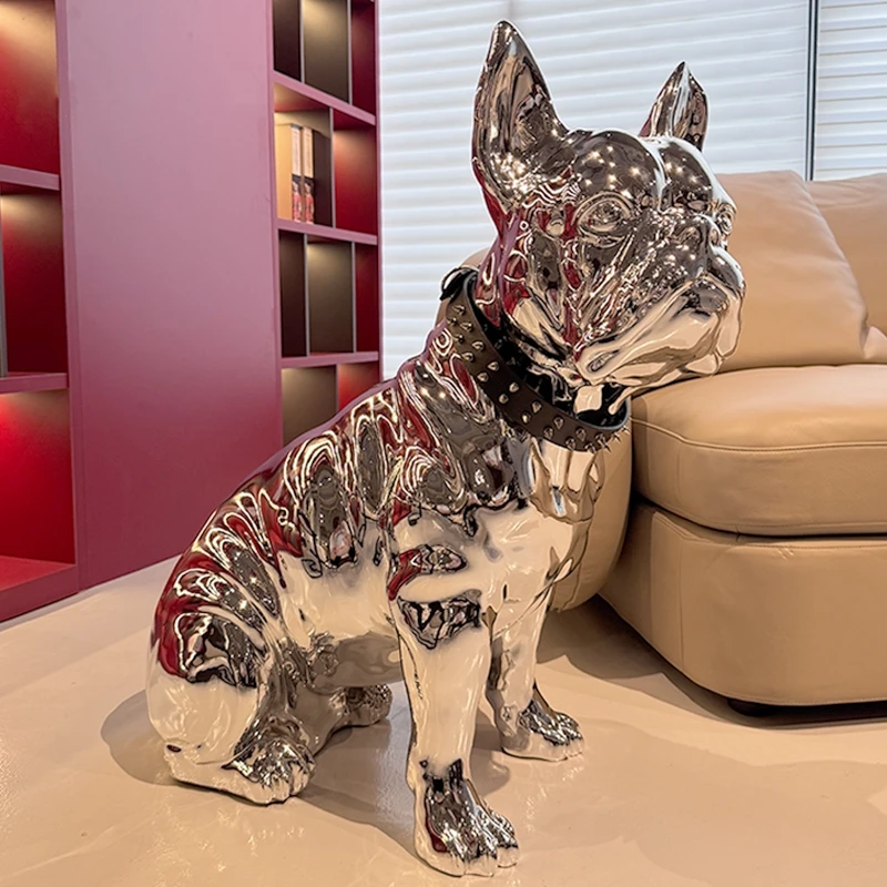 Home Decor Electroplated Dog Statue Floor Decoration Living Room Large Animal Sculpture Art Ornament Housewarming Gift Figurine