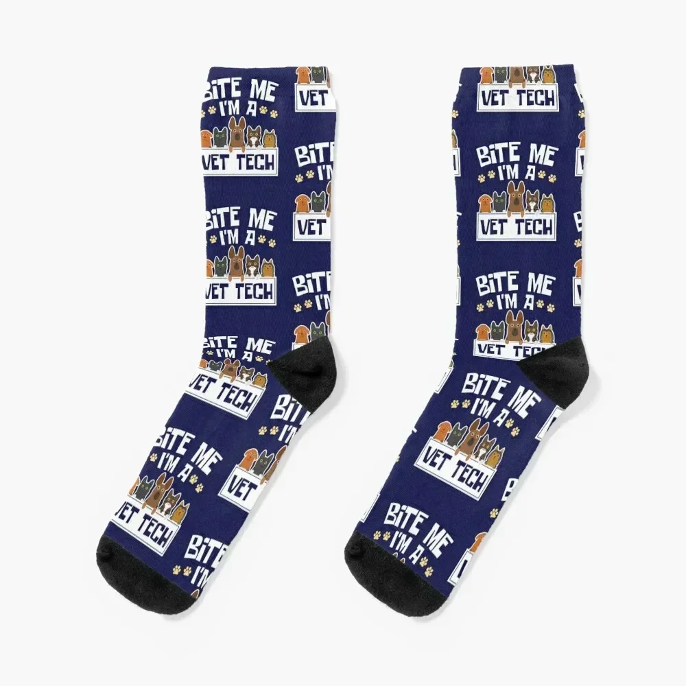 Veterinary Technician Funny Bite Me I'm A Vet Tech Socks Christmas short Girl'S Socks Men's