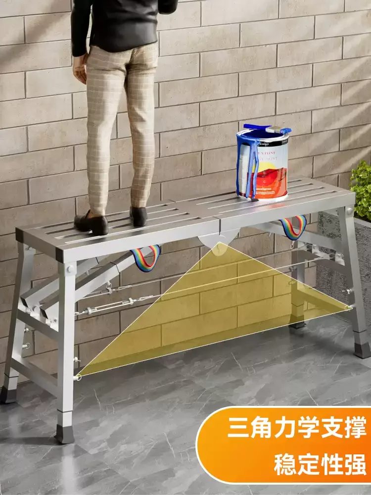 Heavy-Duty Lift Scaffolding Ladder with Extra Thick Putty Deck, Foldable Height-Adjustable for Renovation and Stirrup Projects
