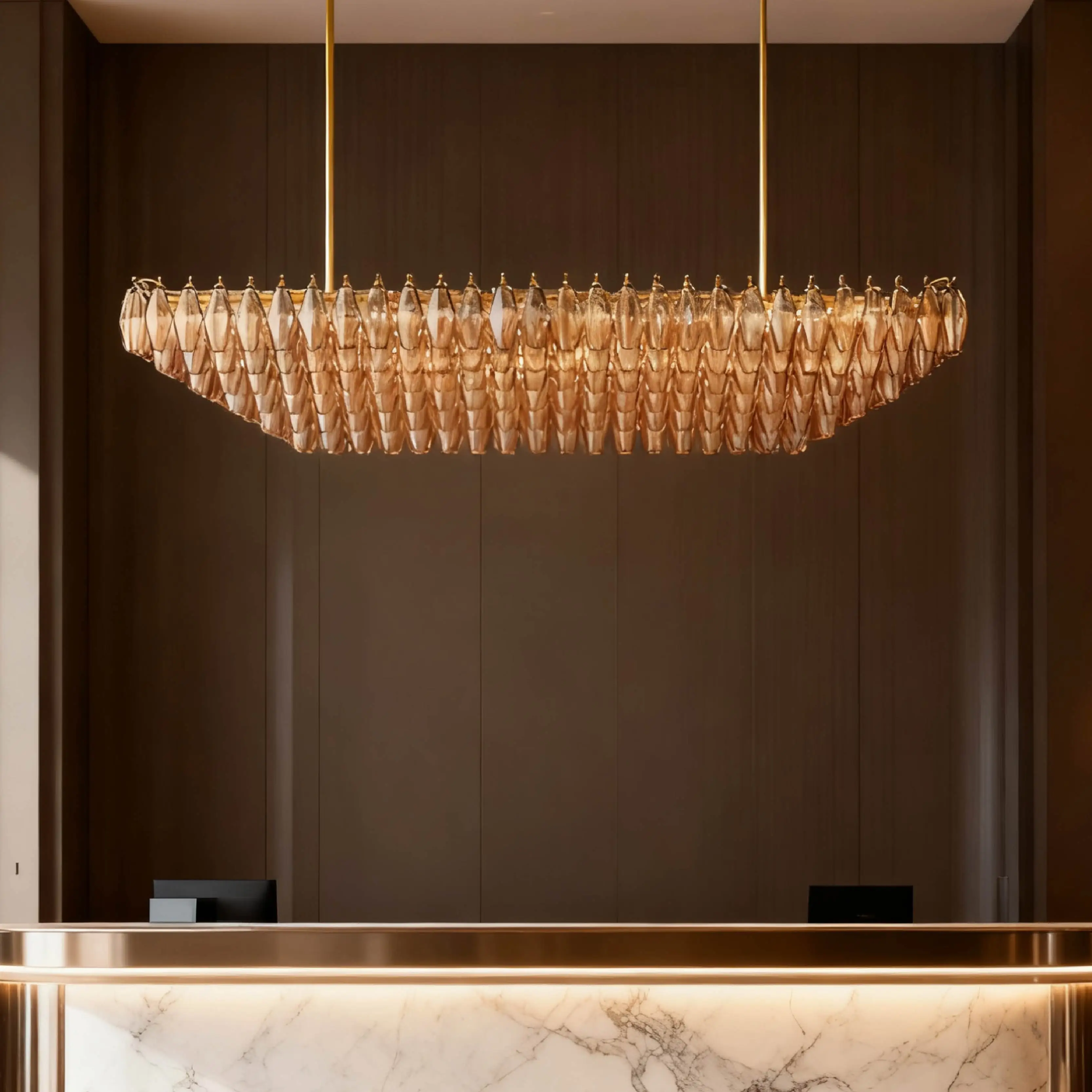 

REVEN Modern Nordic Dimmable Chandelier Square Glass Hardware Adjustable Height 3-Color Change for Living Room Dining Room